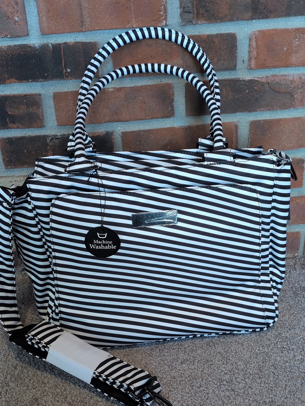 Jujube Be Classy NEW Black Magic Black & White Striped Bag - Machine Washable